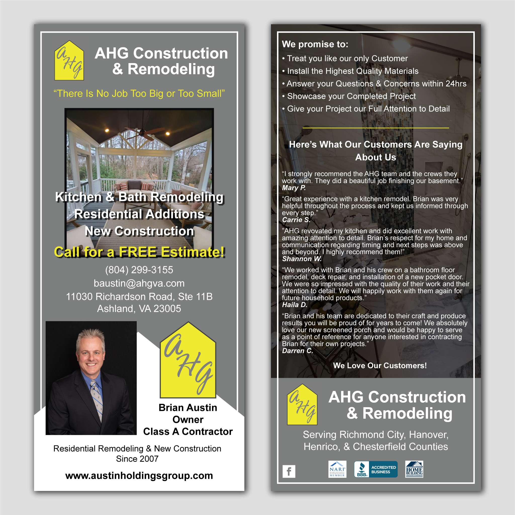 AHG Construction & Remodeling - Rack Cards